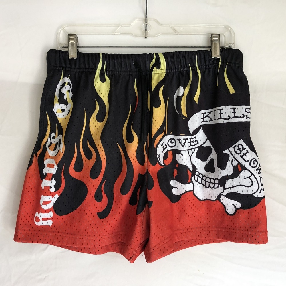 Ed Hardy Shorts Mens Small Multicolor Mesh Skull Flame 4 Inseam Athletic Gym